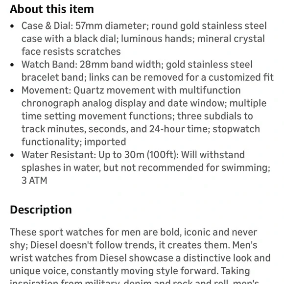 Diesel Gold and Black Multi-Dial Men's Watch - Picture 13 of 13